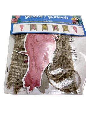 Luau Banner Pink Cockatiel Burlap Flag 7 Feet Garland Coastal Tropical Tiki
